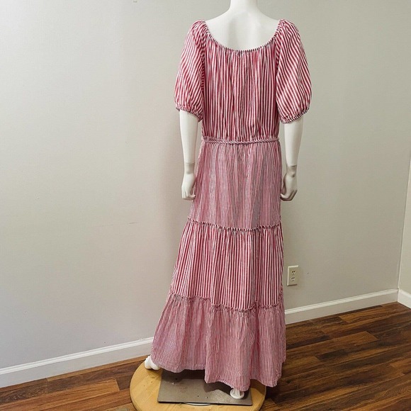 Draper James RSVP XL Maxi Dress Red White Stripe Tiered Short Sleeve Wide Neck - Picture 4 of 13